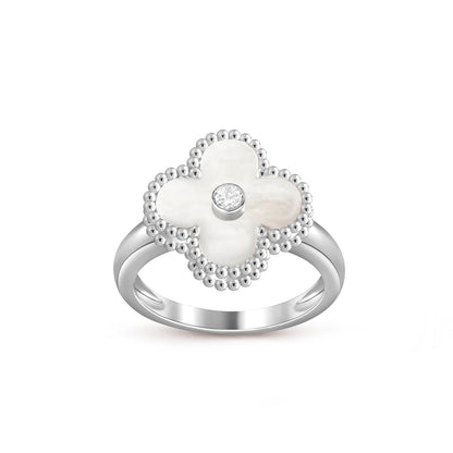 [Zalyn]LUCKY CLOVER DIAMOND-ACCENT WHITE GOLD RING COLLECTION
