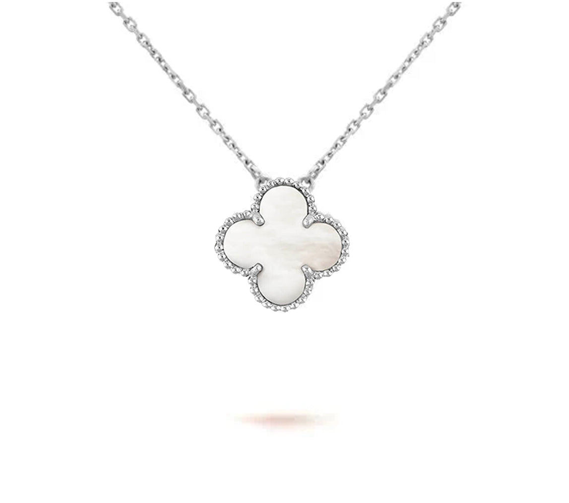 [Zalyn]15MM CLOVER FLOWER PENDANT NECKLACE WHITE GOLD COLLECTION