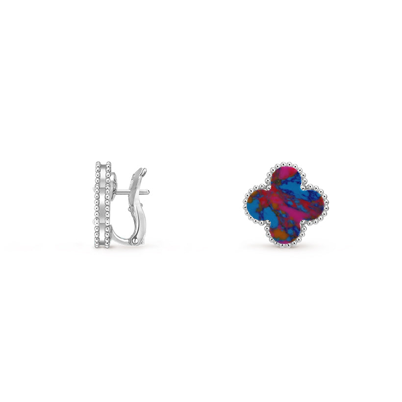 [Zalyn]15MM CLOVER FLOWER STUD EARRINGS WHITE GOLD COLLECTION