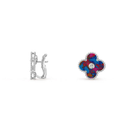 [Zalyn]15MM CLOVER FLOWER STUD EARRINGS DIAMOND-WHITE GOLD COLLECTION