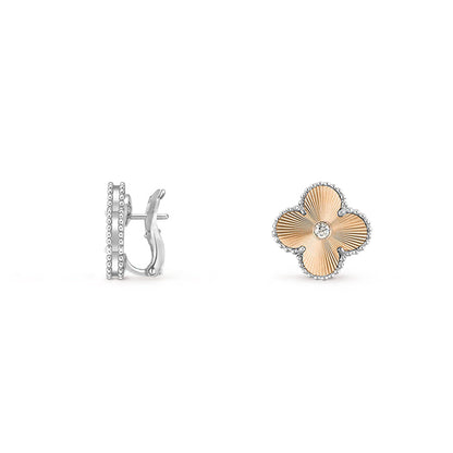 [Zalyn]15MM CLOVER FLOWER STUD EARRINGS DIAMOND-WHITE GOLD COLLECTION
