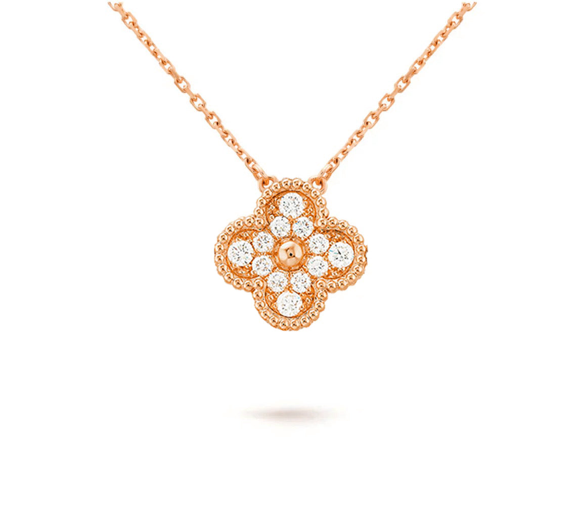 [Zalyn]15MM CLOVER FLOWER DIAMOND PENDANT NECKLACE COLLECTION