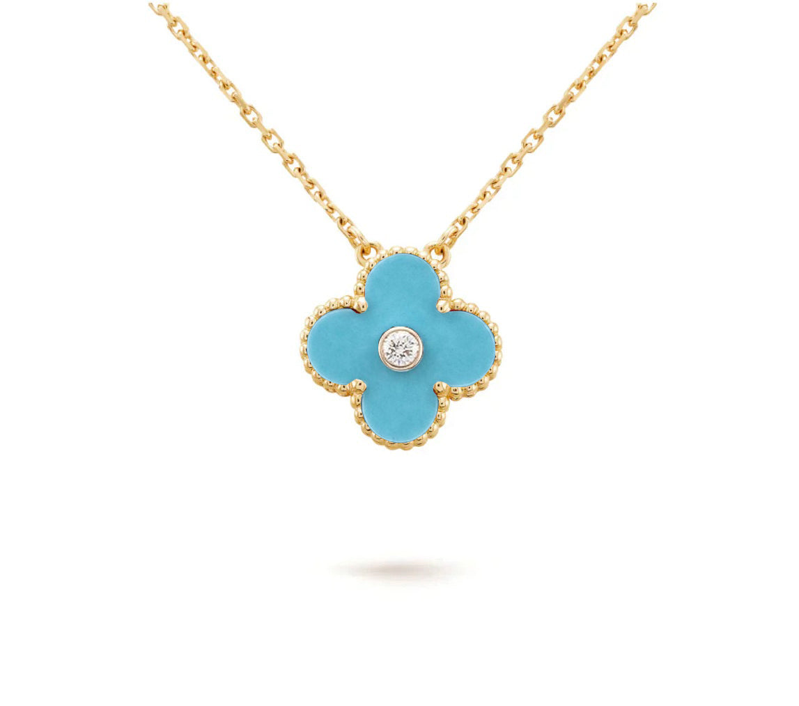 [Zalyn]15MM CLOVER FLOWER DIAMOND PENDANT NECKLACE COLLECTION
