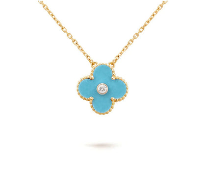 [Zalyn]15MM CLOVER FLOWER DIAMOND PENDANT NECKLACE COLLECTION