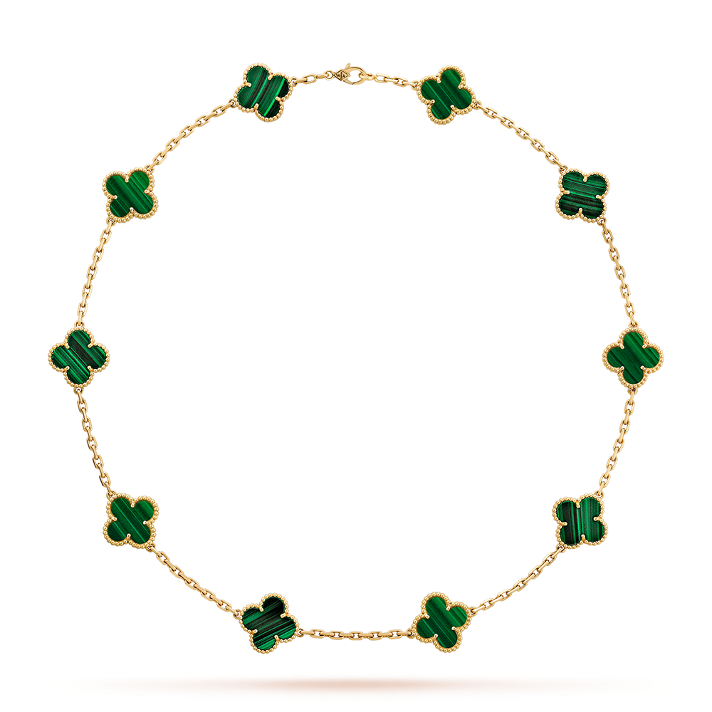 [Zalyn Jewelry ]CLOVER 10 MOTIFS MALACHITE NECKLACE