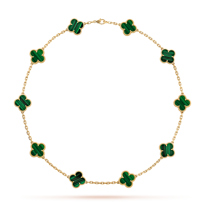 [Zalyn Jewelry ]CLOVER 10 MOTIFS MALACHITE NECKLACE