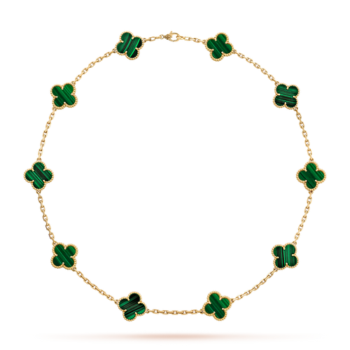 [Zalyn Jewelry ]CLOVER 10 MOTIFS MALACHITE NECKLACE