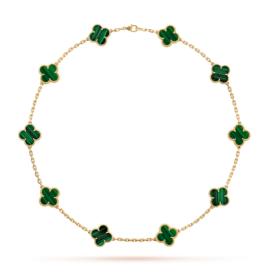 [Zalyn Jewelry ]CLOVER 10 MOTIFS MALACHITE NECKLACE