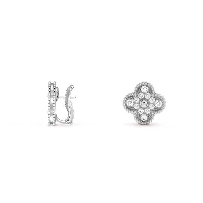 [Zalyn]15MM CLOVER FLOWER STUD EARRINGS WHITE GOLD COLLECTION