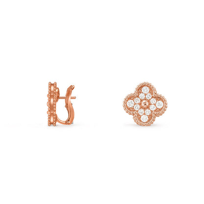 [Zalyn]15MM CLOVER FLOWER STUD EARRINGS ROSE GOLD COLLECTION