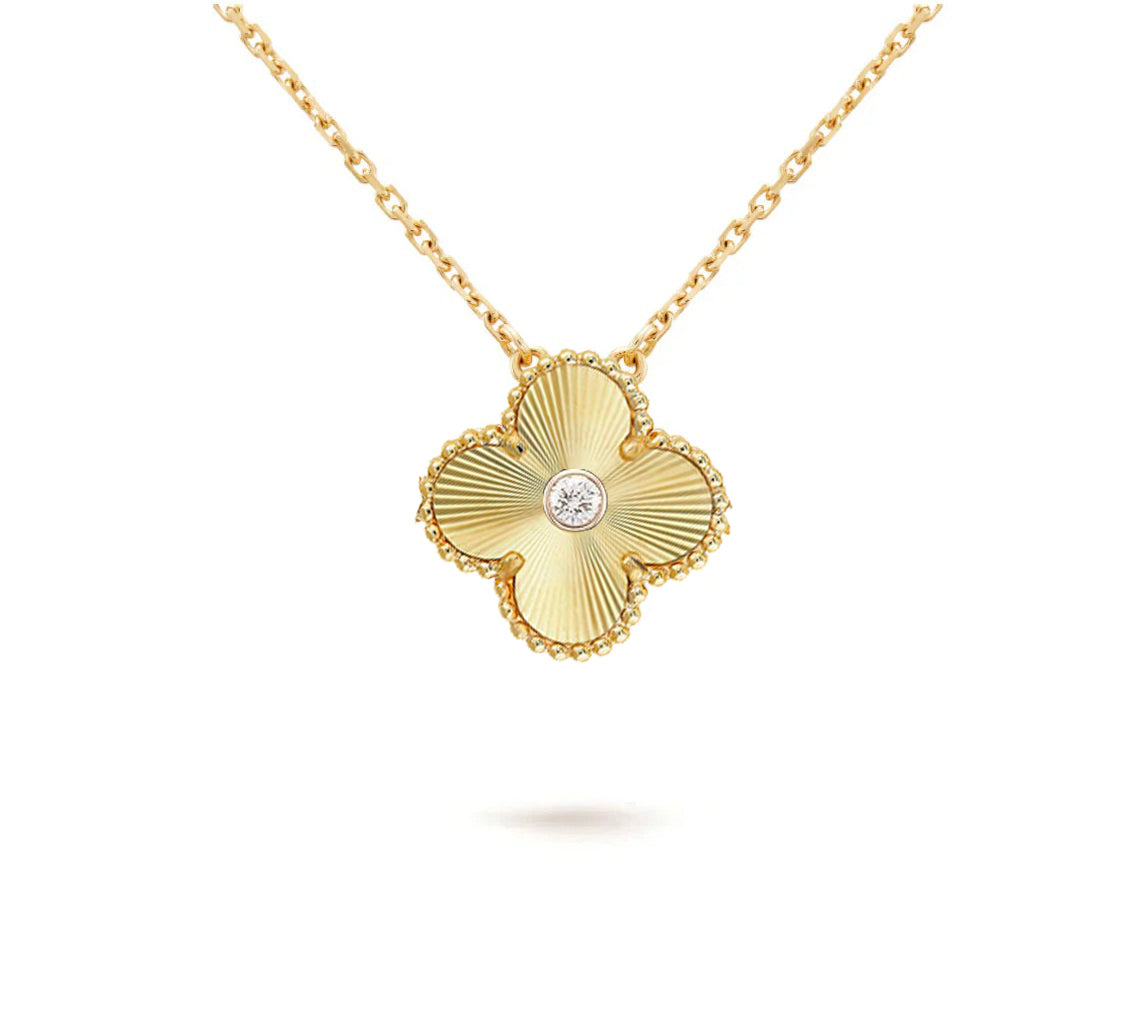 [Zalyn]15MM CLOVER FLOWER DIAMOND PENDANT NECKLACE COLLECTION
