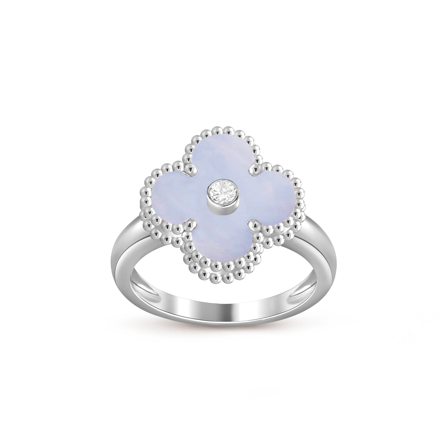 [Zalyn]LUCKY CLOVER DIAMOND-ACCENT WHITE GOLD RING COLLECTION