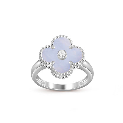 [Zalyn]LUCKY CLOVER DIAMOND-ACCENT WHITE GOLD RING COLLECTION