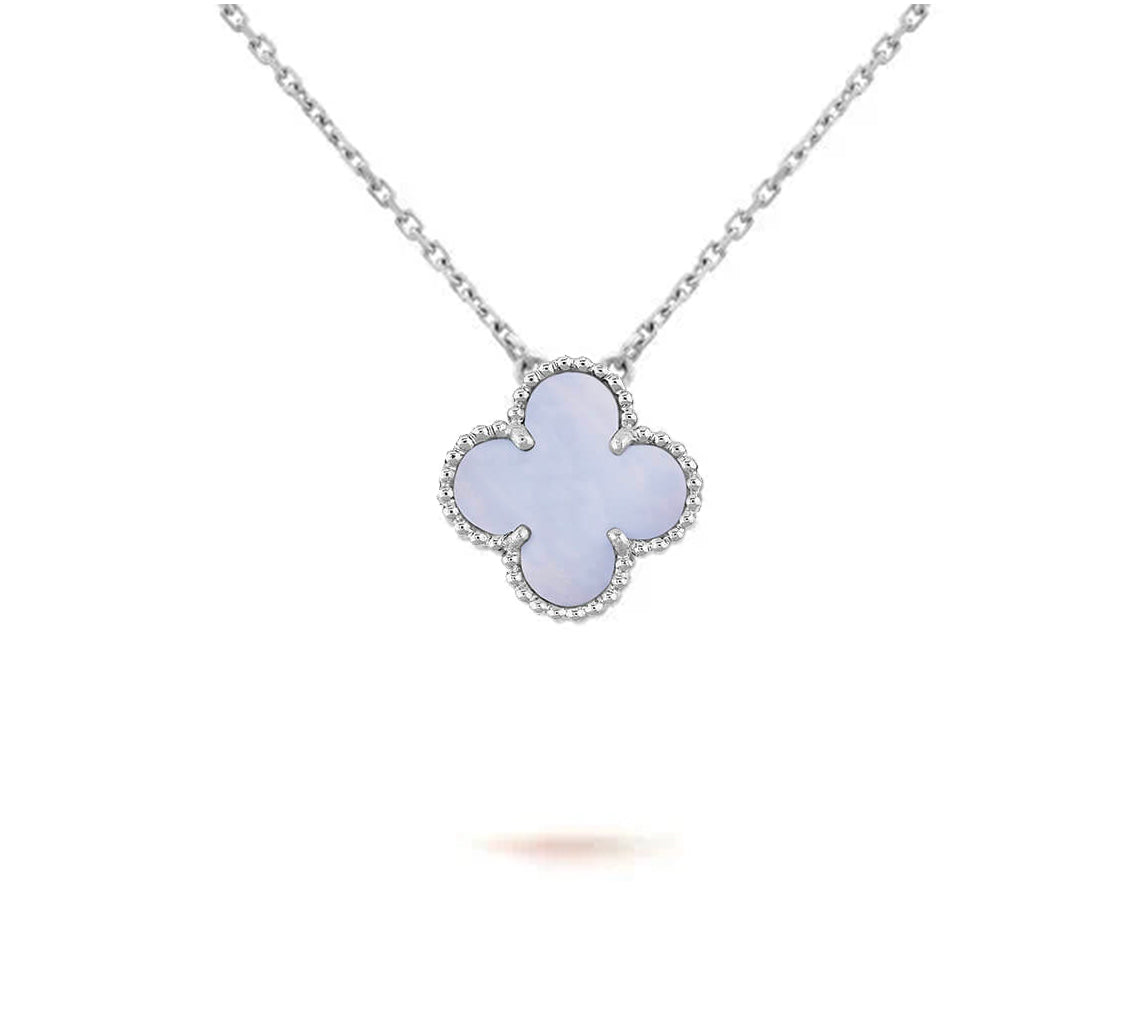 [Zalyn]15MM CLOVER FLOWER PENDANT NECKLACE WHITE GOLD COLLECTION