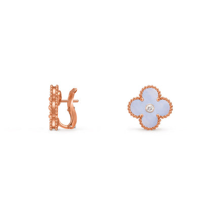 [Zalyn]15MM CLOVER FLOWER STUD EARRINGS DIAMOND-ROSE GOLD COLLECTION