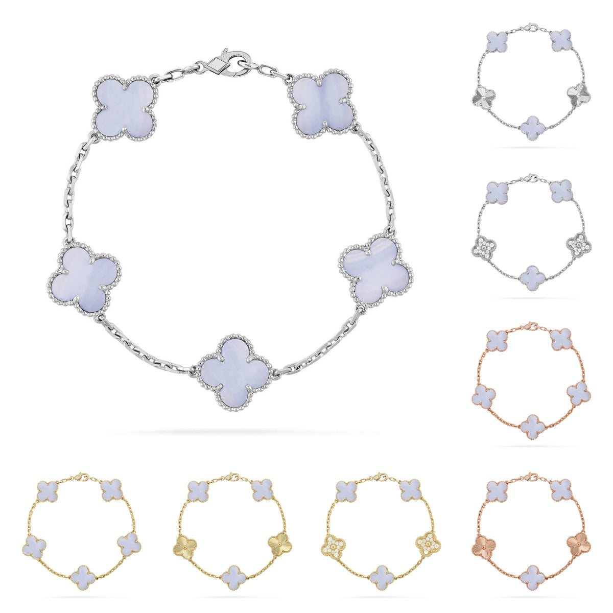 [Zalyn]LUCKY CLOVER 5-MOTIF BRACELET - PURPLE CHALCEDONY COLLECTION