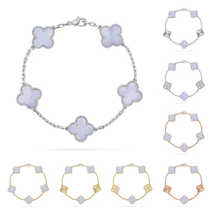 [Zalyn]LUCKY CLOVER 5-MOTIF BRACELET - PURPLE CHALCEDONY COLLECTION