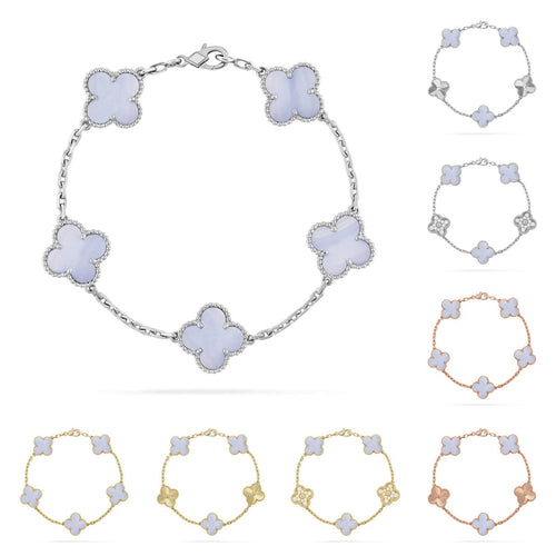 [Zalyn]LUCKY CLOVER 5-MOTIF BRACELET - PURPLE CHALCEDONY COLLECTION