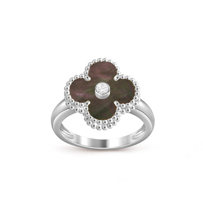 [Zalyn]LUCKY CLOVER DIAMOND-ACCENT WHITE GOLD RING COLLECTION