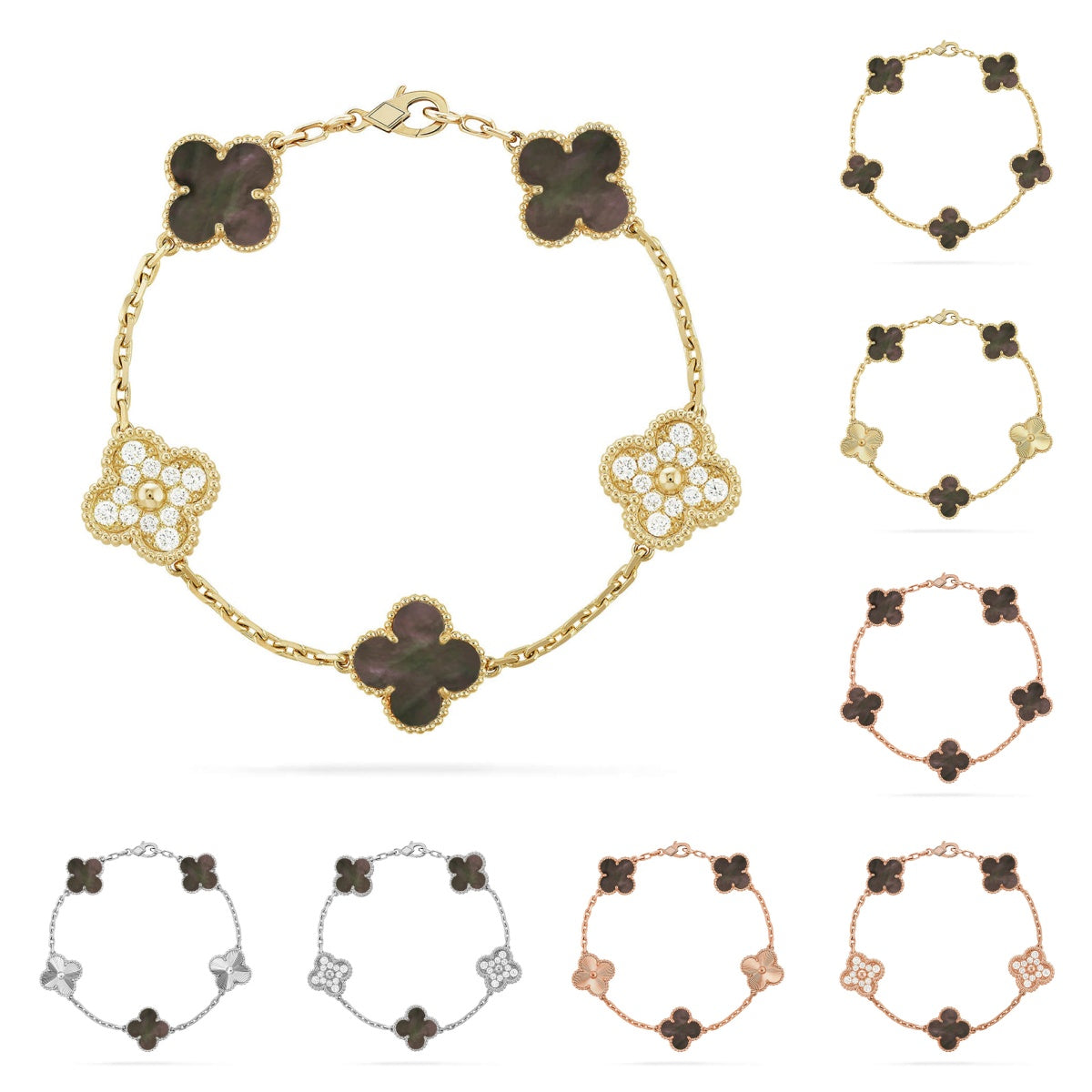 [Zalyn]LUCKY CLOVER 5-MOTIF BRACELET - GREY MOTHER-OF-PEARL COLLECTION