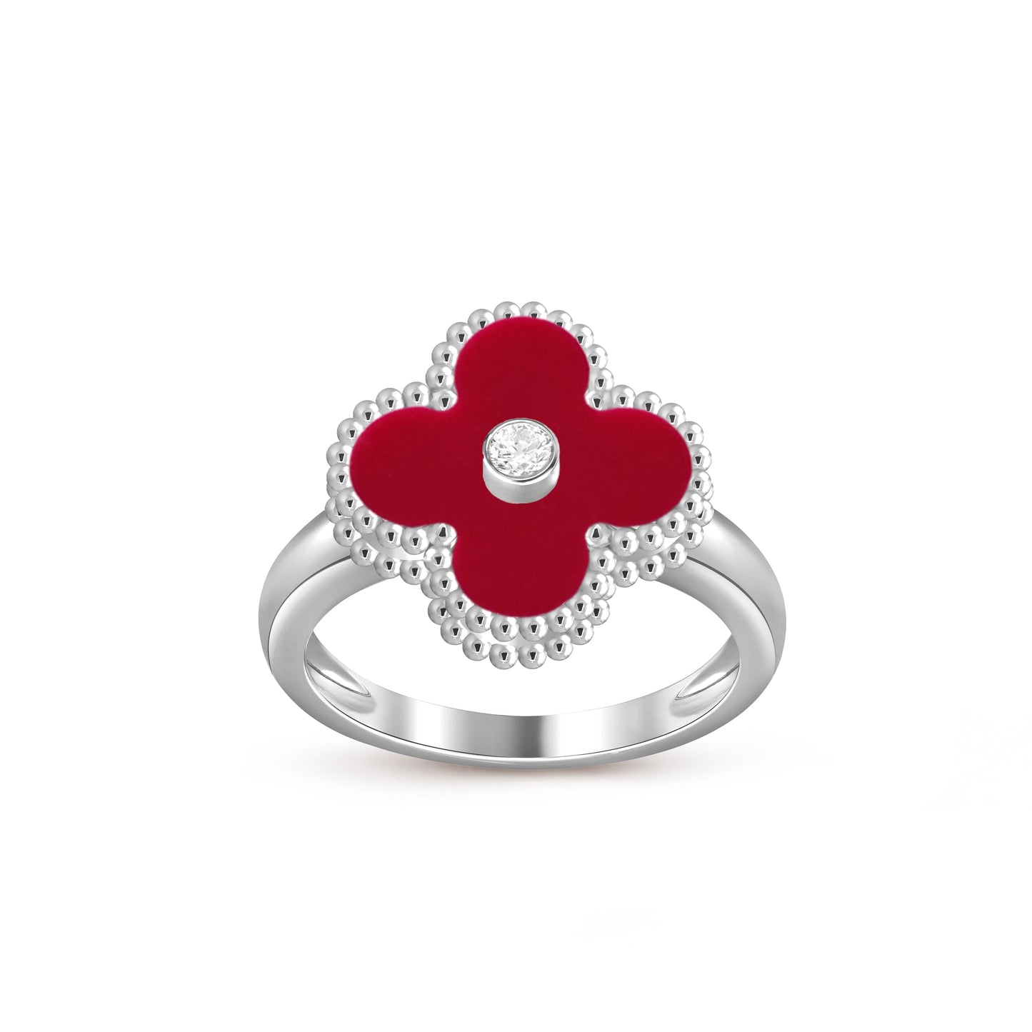 [Zalyn]LUCKY CLOVER DIAMOND-ACCENT WHITE GOLD RING COLLECTION