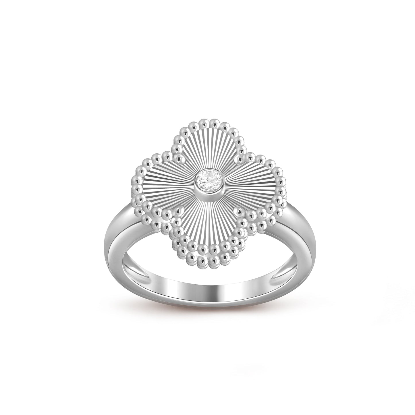 [Zalyn]LUCKY CLOVER DIAMOND-ACCENT WHITE GOLD RING COLLECTION