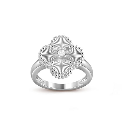 [Zalyn]LUCKY CLOVER DIAMOND-ACCENT WHITE GOLD RING COLLECTION