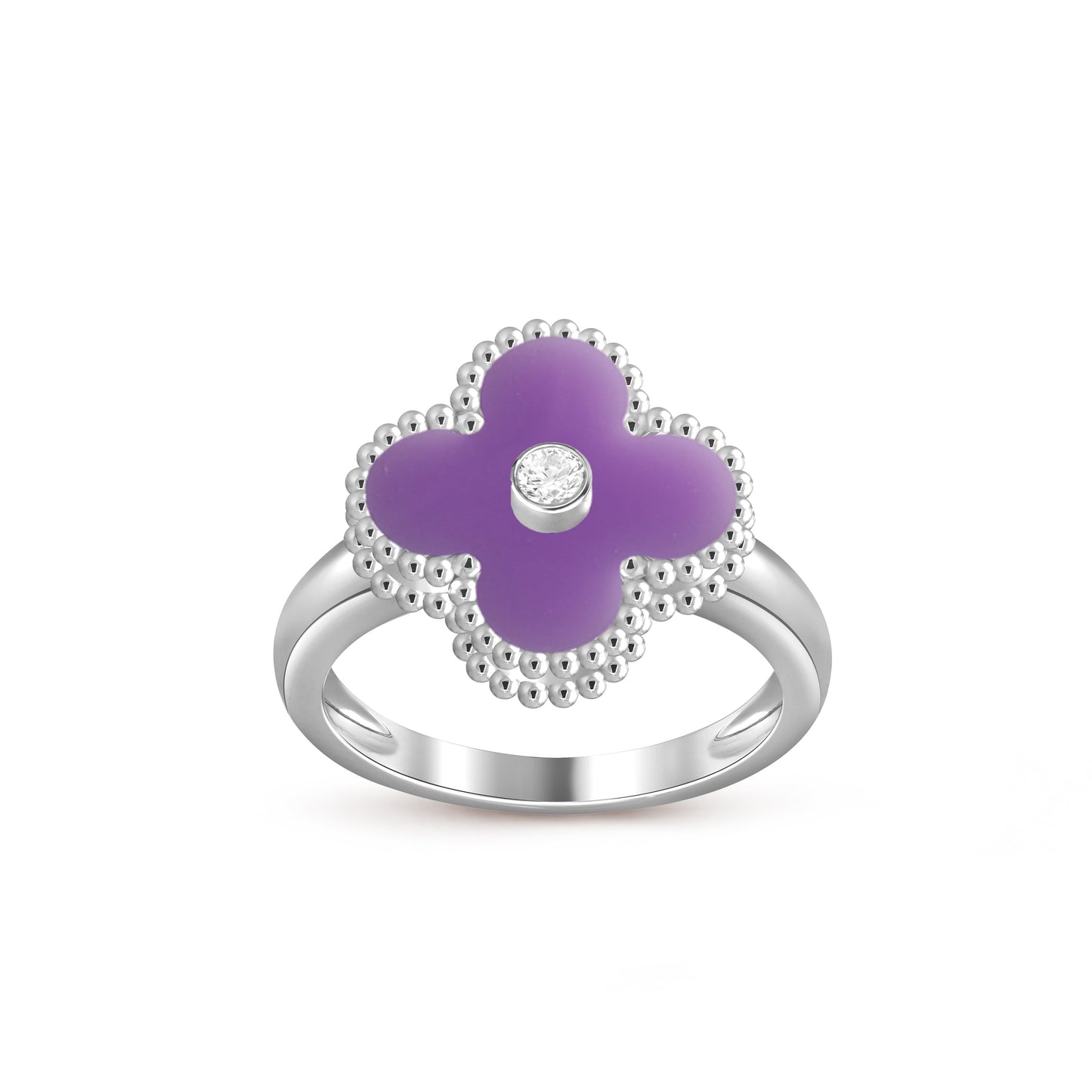 [Zalyn]LUCKY CLOVER DIAMOND-ACCENT WHITE GOLD RING COLLECTION