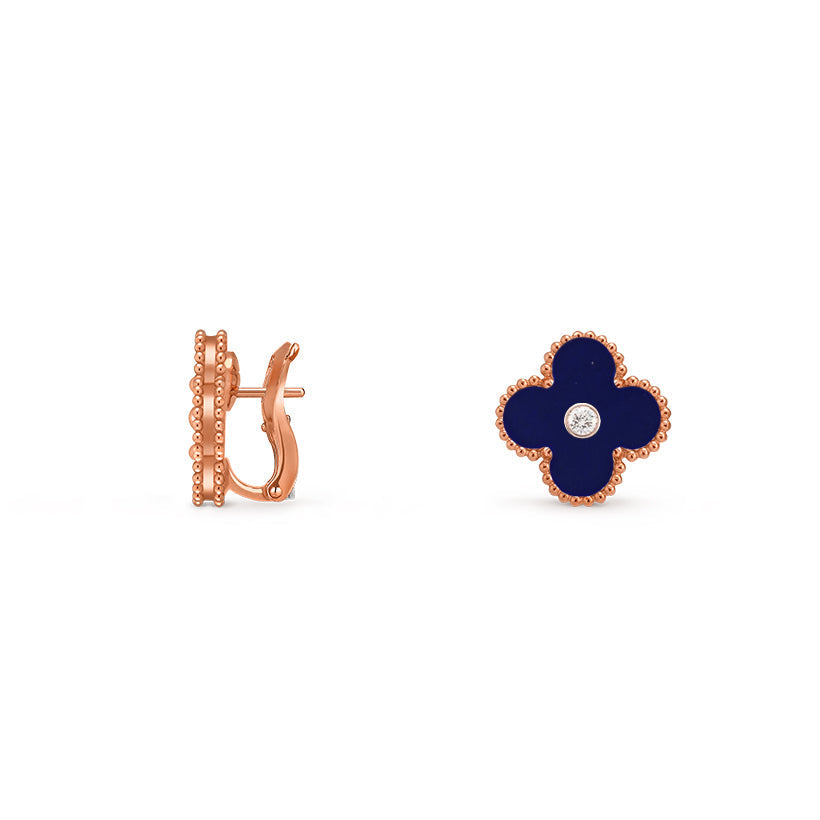 [Zalyn]15MM CLOVER FLOWER STUD EARRINGS DIAMOND-ROSE GOLD COLLECTION