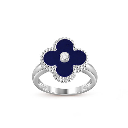 [Zalyn]LUCKY CLOVER DIAMOND-ACCENT WHITE GOLD RING COLLECTION