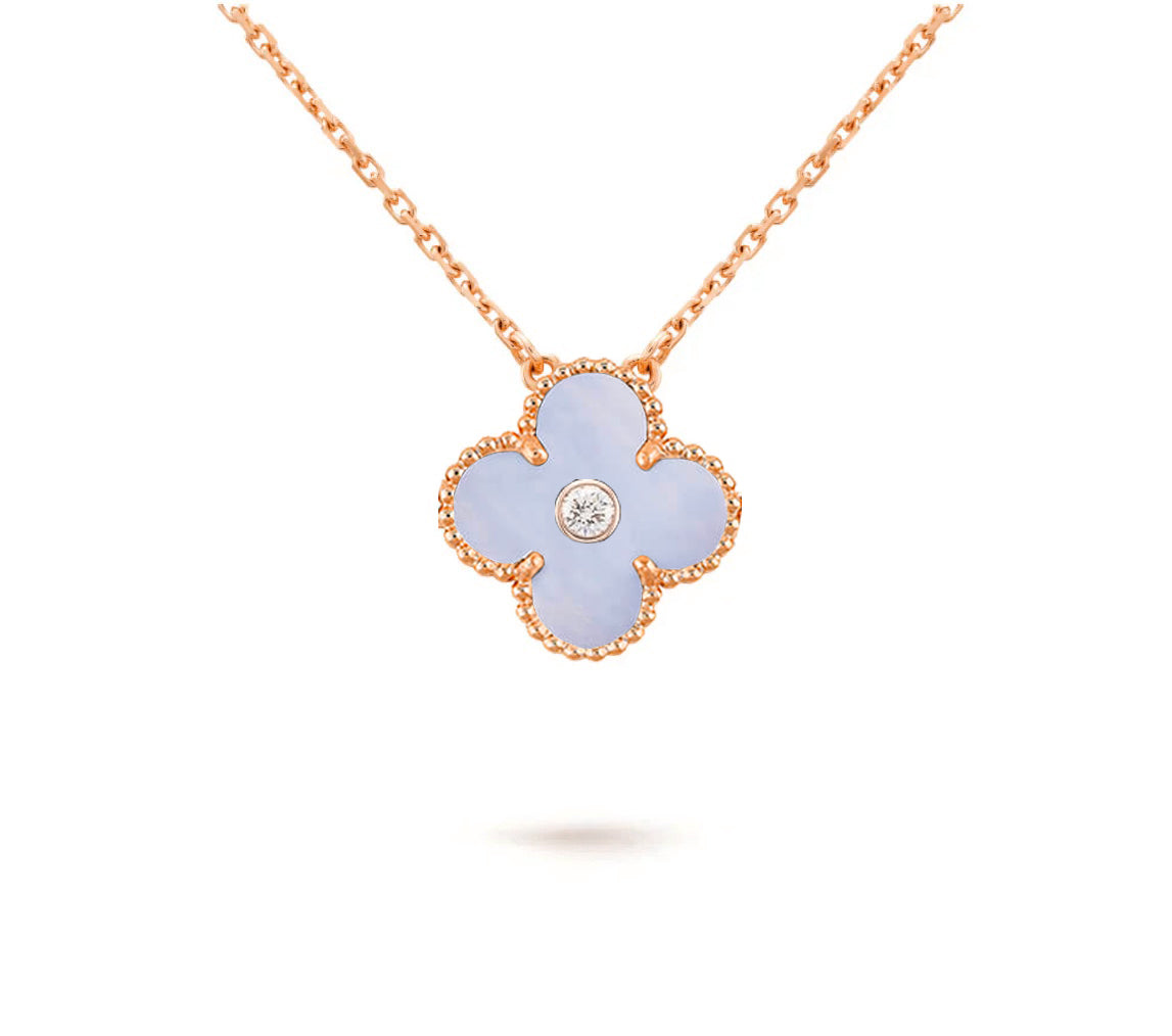 [Zalyn]15MM CLOVER FLOWER DIAMOND PENDANT NECKLACE COLLECTION