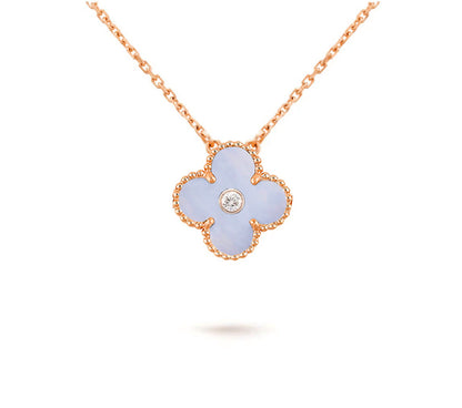 [Zalyn]15MM CLOVER FLOWER DIAMOND PENDANT NECKLACE COLLECTION