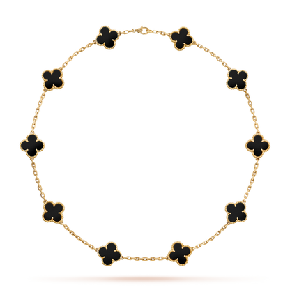 [Zalyn Jewelry ]CLOVER 10 MOTIFS ONYX NECKLACE