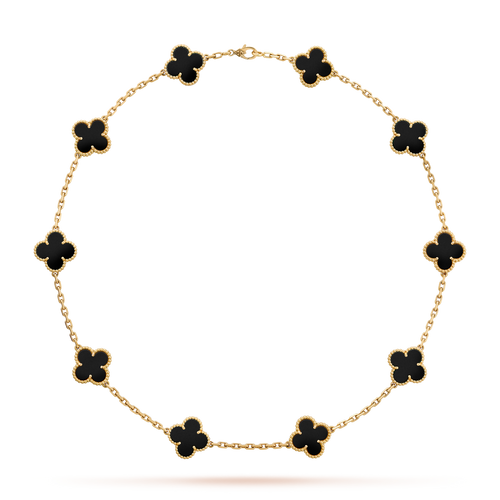 [Zalyn Jewelry ]CLOVER 10 MOTIFS ONYX NECKLACE