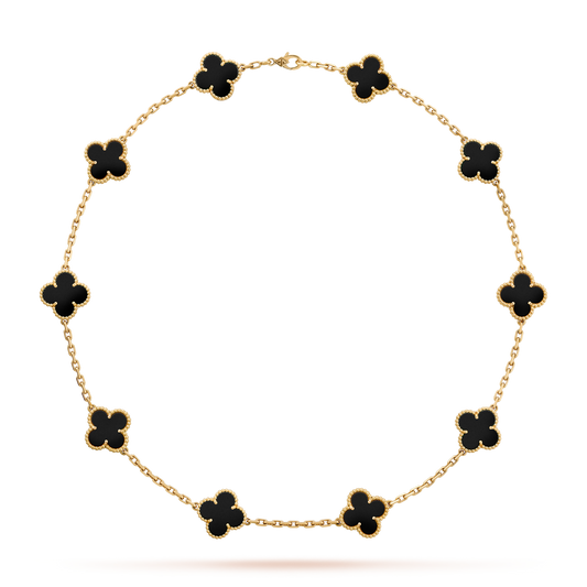 [Zalyn Jewelry ]CLOVER 10 MOTIFS ONYX NECKLACE
