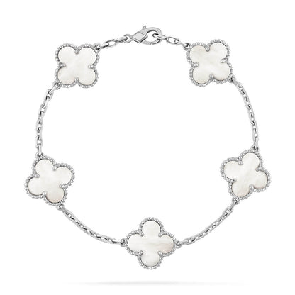 [Zalyn]LUCKY CLOVER 5-MOTIF BRACELET - WHITE MOTHER-OF-PEARL COLLECTION