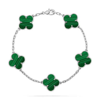 [Zalyn]LUCKY CLOVER 5-MOTIF BRACELET - MALACHITE COLLECTION