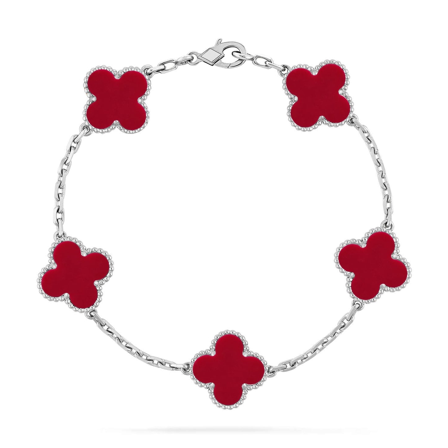 [Zalyn]LUCKY CLOVER 5-MOTIF BRACELET - RED CARNELIAN COLLECTION