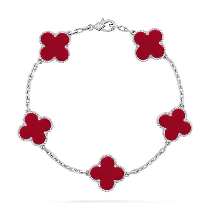 [Zalyn]LUCKY CLOVER 5-MOTIF BRACELET - RED CARNELIAN COLLECTION