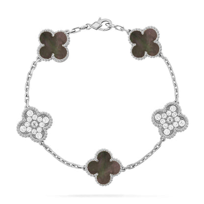 [Zalyn]LUCKY CLOVER 5-MOTIF BRACELET - GREY MOTHER-OF-PEARL COLLECTION