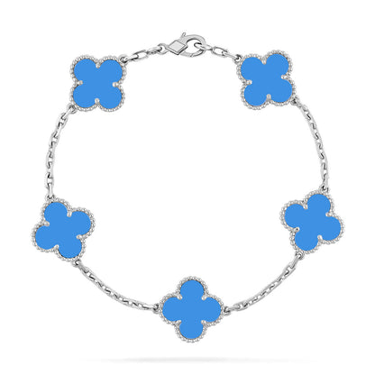 [Zalyn]LUCKY CLOVER 5-MOTIF BRACELET - BLUE AGATE COLLECTION