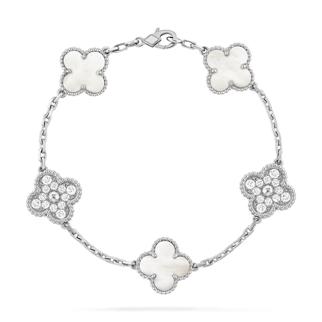 [Zalyn Jewelry ]CLOVER WHITE PEARL MOP 5 MOTIF BRACELET COLLECTION