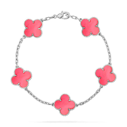 [Zalyn]LUCKY CLOVER 5-MOTIF BRACELET - PINK MOTHER-OF-PEARL COLLECTION