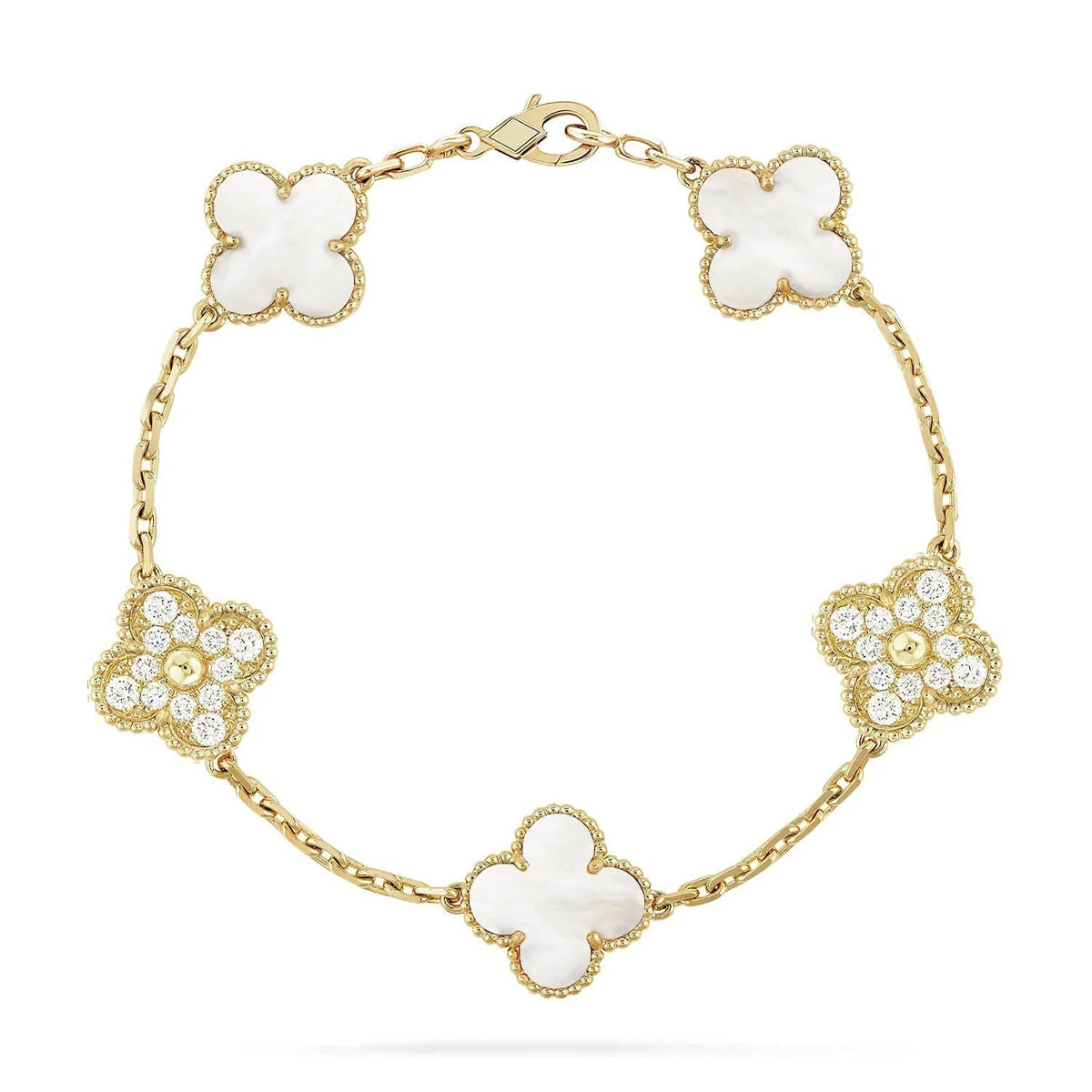 [Zalyn]LUCKY CLOVER 5-MOTIF BRACELET - WHITE MOTHER-OF-PEARL COLLECTION