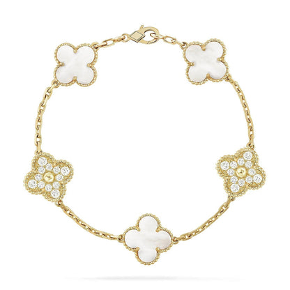 [Zalyn]LUCKY CLOVER 5-MOTIF BRACELET - WHITE MOTHER-OF-PEARL COLLECTION