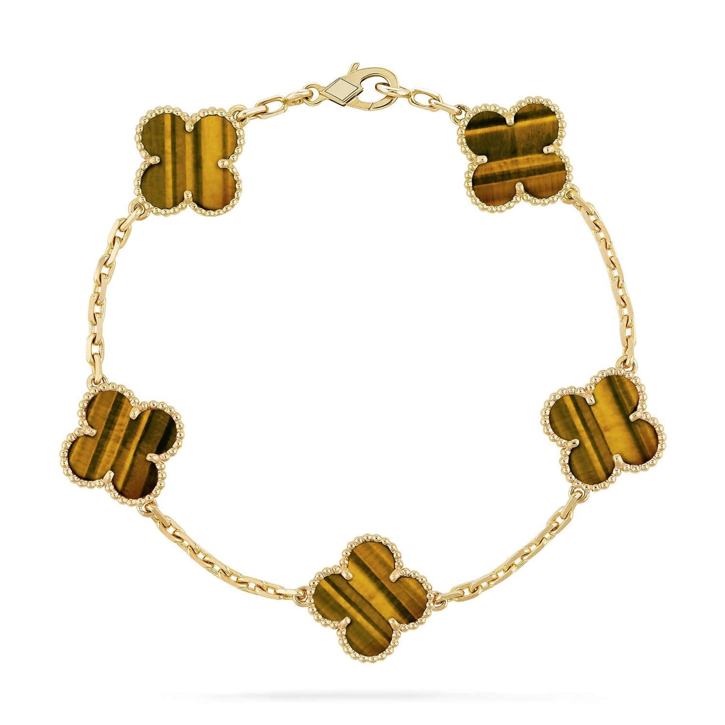 [Zalyn]LUCKY CLOVER 5-MOTIF BRACELET -  TIGER’S EYE COLLECTION