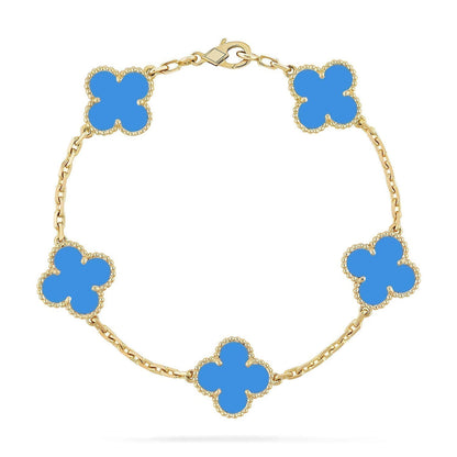 [Zalyn]LUCKY CLOVER 5-MOTIF BRACELET - BLUE AGATE COLLECTION