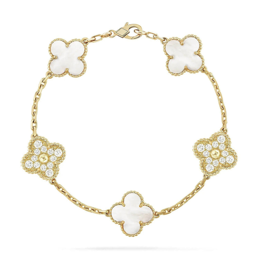 [Zalyn Jewelry ]CLOVER WHITE PEARL MOP 5 MOTIF BRACELET COLLECTION