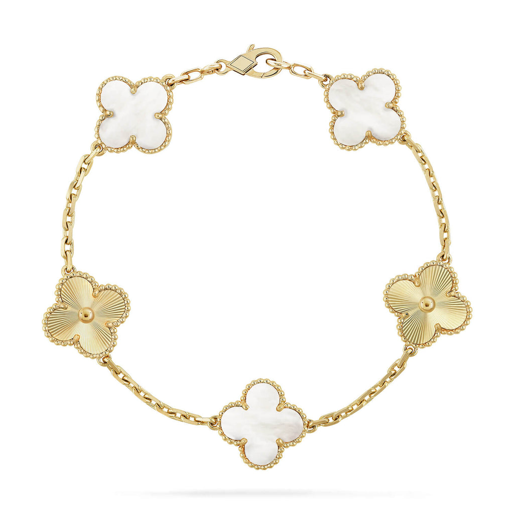[Zalyn Jewelry ]CLOVER WHITE PEARL MOP 5 MOTIF BRACELET COLLECTION