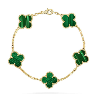 [Zalyn]LUCKY CLOVER 5-MOTIF BRACELET - MALACHITE COLLECTION